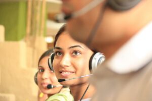 customer service assistants wearing headsets