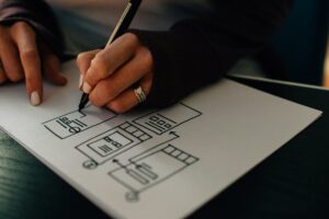 woman manually drawing up a website design