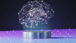 AI image of wired connections in the shape of a brain